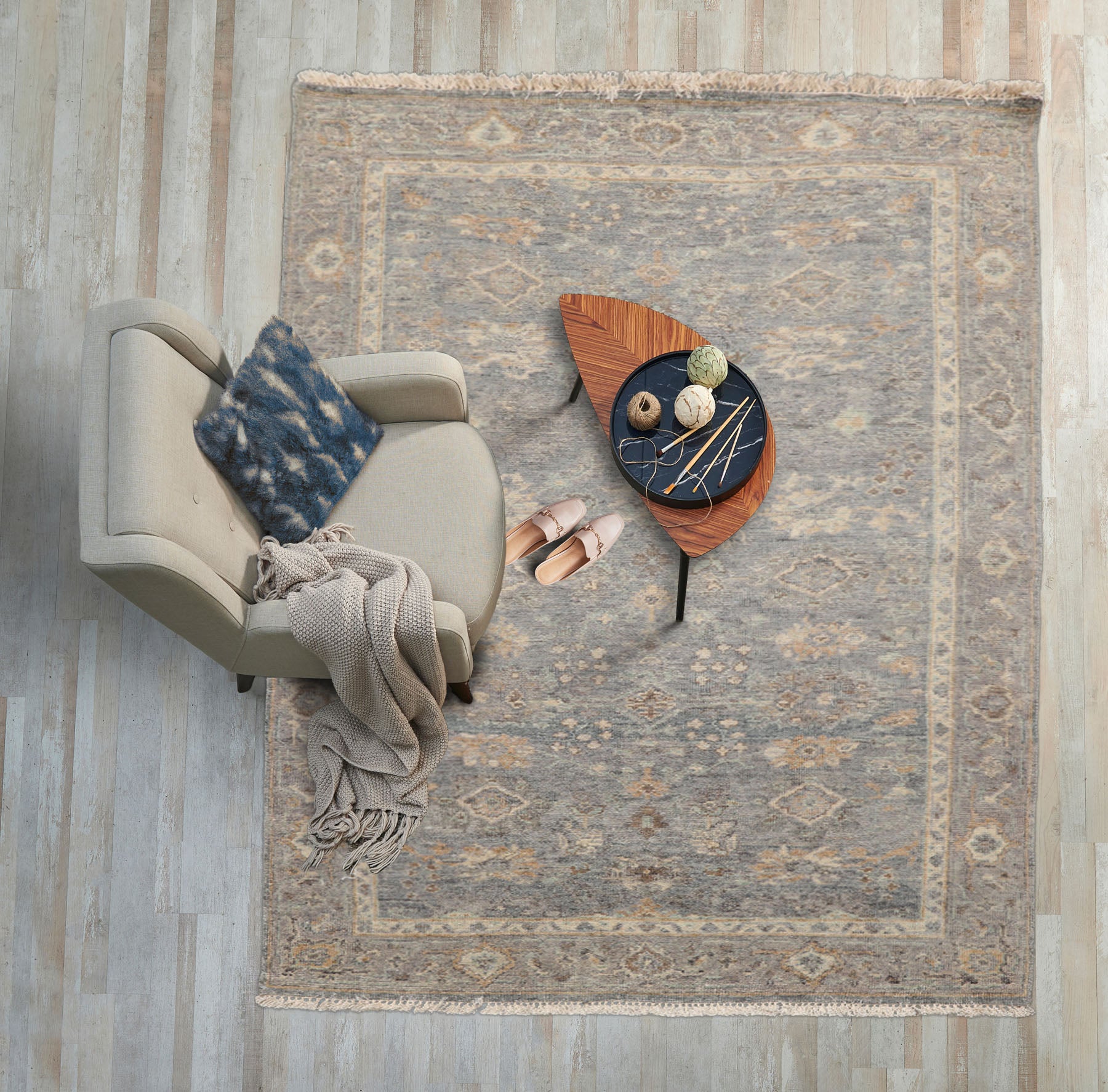 3x5 Slate, Gray, Ivory Color Hand Knotted Distressed Quality Wool Traditional Oriental Rug