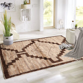 3x5 Beige, Brown, Color Hand Knotted Afghan Moroccan Wool Transitional Oriental Rug