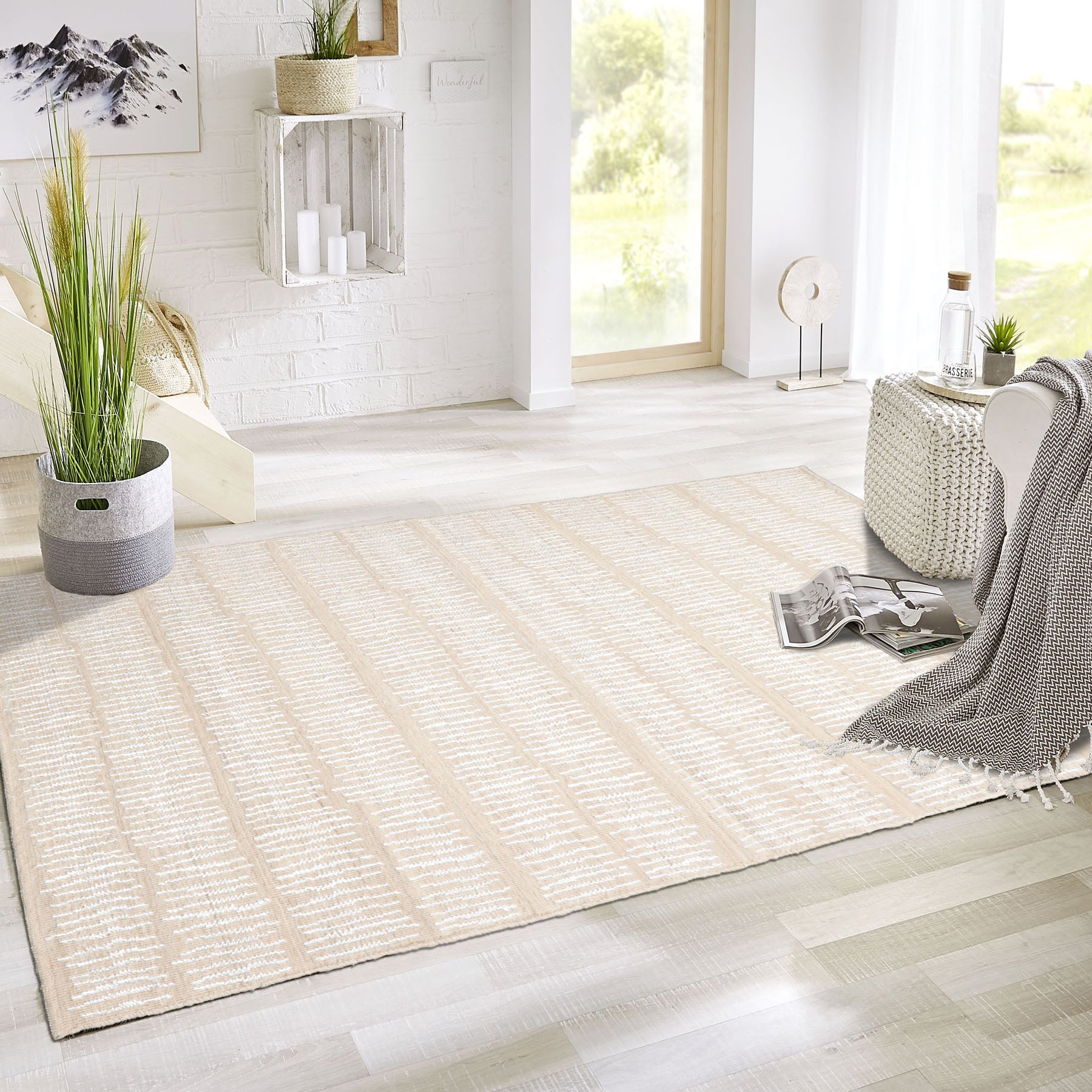 3x5 Beige, Ivory, Color Hand Woven Afghan Moroccan Wool Modern Oriental Rug