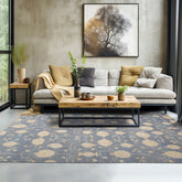 9x12 Blue Beige Ivory Color Hand Knotted Afghan Oushak Wool Transitional Oriental Rug