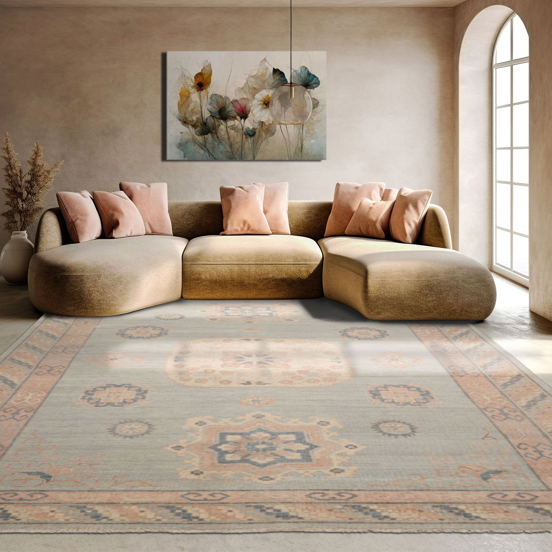 9x12 Mint, Blush, Peach Color Hand Knotted Afghan Oushak Wool Traditional Oriental Rug