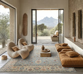 9x12 Blue, Tan, Rust Color Hand Knotted Khyber Wool Traditional Oriental Rug