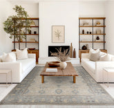 9X12 Gray Beige, Tan, Turquoise Color Hand Knotted Khyber Wool Traditional Oriental Rug