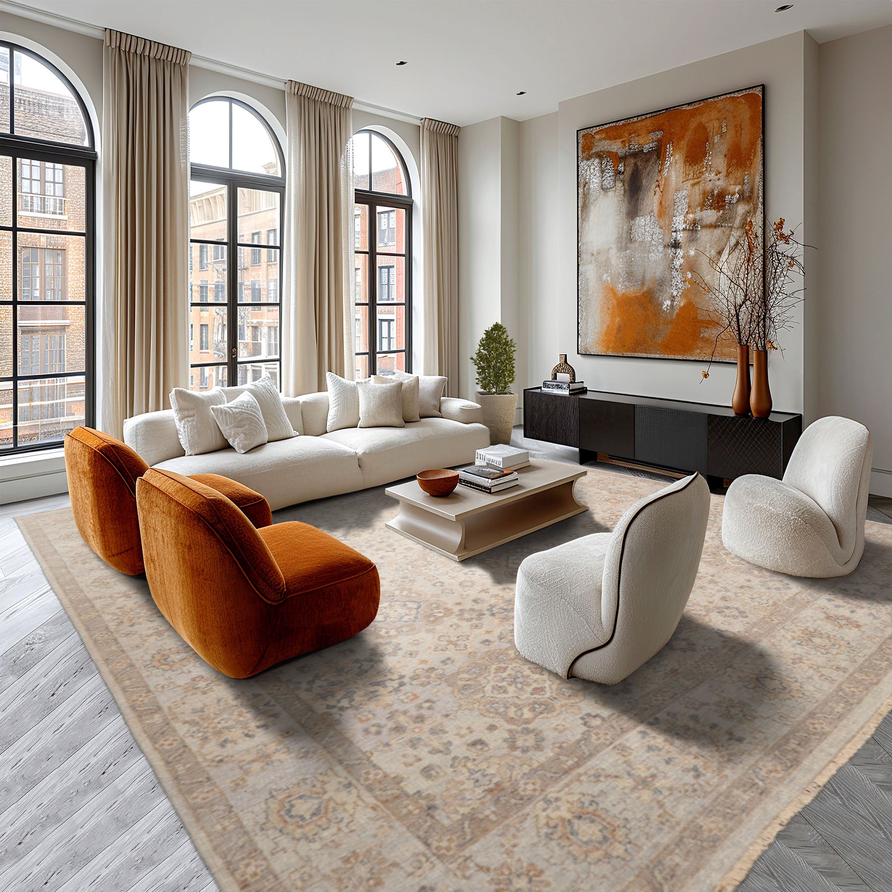 9x12 Gray, Beige, Brown Color Hand Knotted All-Over Wool Traditional Oriental Rug