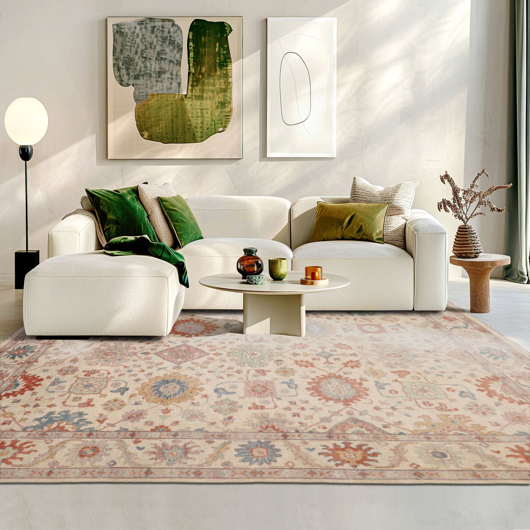 8x10 Beige, Rose, Gray Color Hand Knotted Distressed Wool Traditional Oriental Rug