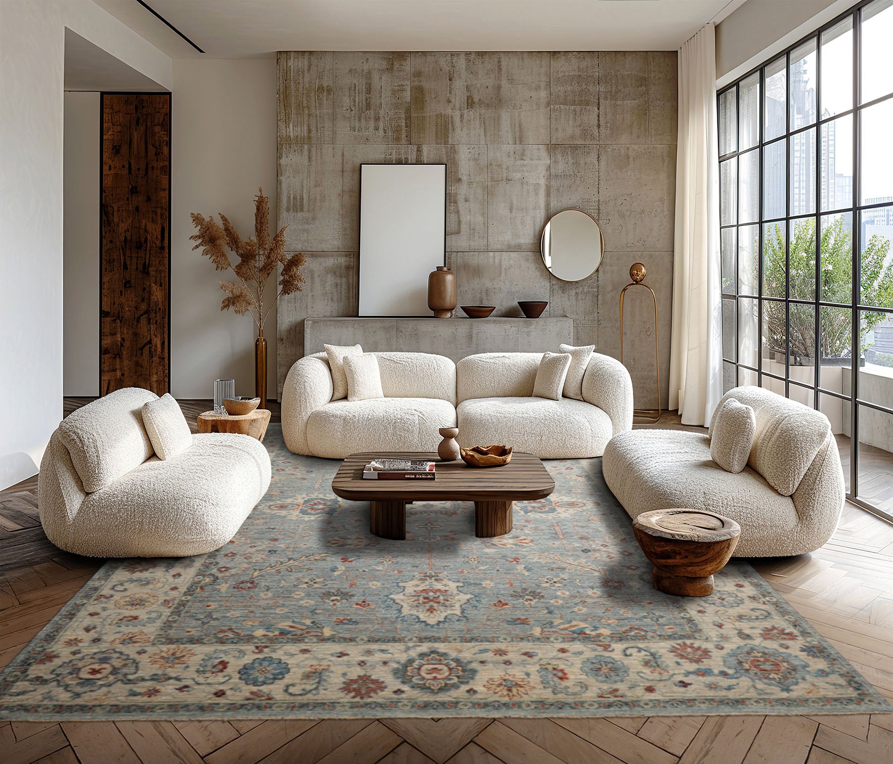 9x12 Blue, Ivory, Rust Color Hand Knotted Khyber Wool Traditional Oriental Rug