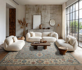 9x12 Blue, Ivory, Rust Color Hand Knotted Khyber Wool Traditional Oriental Rug