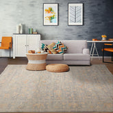 9x12 Gray, Blue, Beige Color Hand Knotted All-Over Wool Traditional Oriental Rug