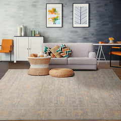 9x12 Gray, Blue, Beige Color Hand Knotted All-Over Wool Traditional Oriental Rug