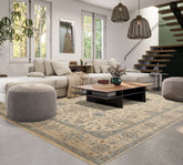 8x10 Beige, Gold, Aqua Color Hand Knotted All-Over Wool Traditional Oriental Rug