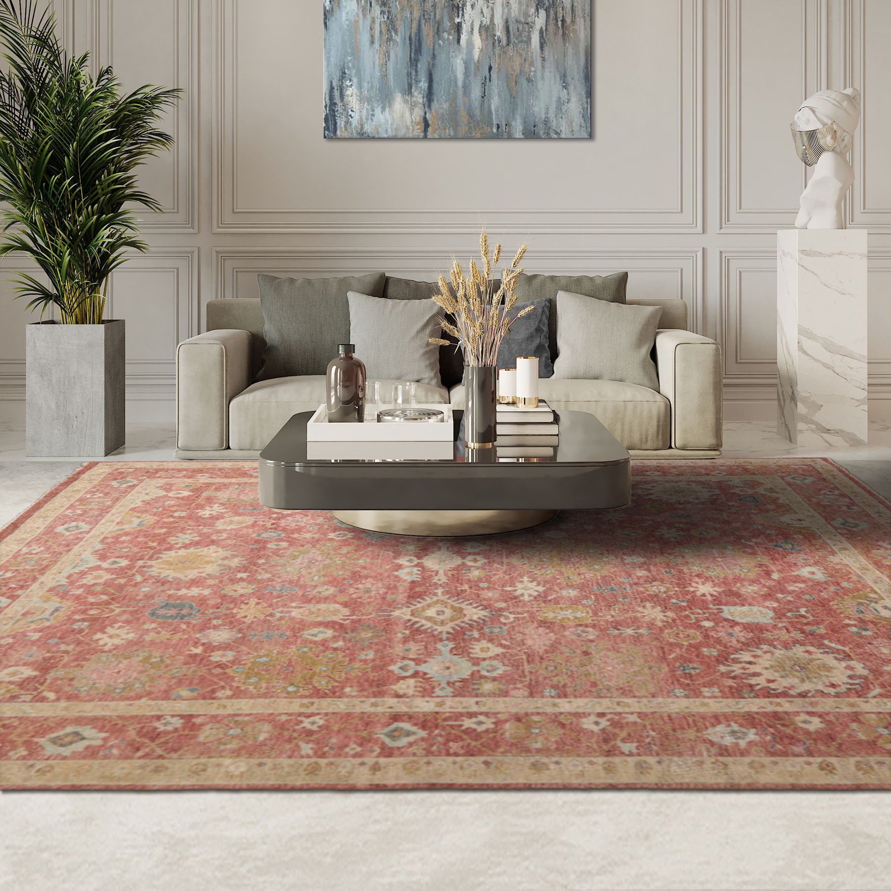 8x10 Rose, Beige, Mint Color Hand Knotted Distressed Wool Traditional Oriental Rug