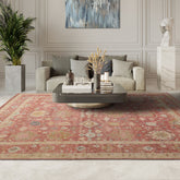 8x10 Rose, Beige, Mint Color Hand Knotted Distressed Wool Traditional Oriental Rug