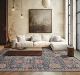 8x10 Slate, Rose, Rust Color Hand Knotted Distressed Wool Traditional Oriental Rug