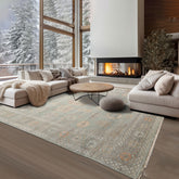 8x10 Mint, Peach, Gray Color Hand Knotted Afghan Oushak Wool Traditional Oriental Rug