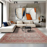 8x10 Gray, Coral, Beige Color Hand Knotted Distressed Wool Traditional Oriental Rug