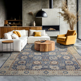 9x12 Blue, Gray, Beige Color Hand Knotted Distressed Wool Traditional Oriental Rug