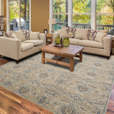 6x9 Gray, Beige, Turquoise Color Hand Knotted All-Over Wool Traditional Oriental Rug