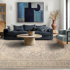 8x10 Khaki, Beige, Slate Color Hand Knotted Distressed Wool Traditional Oriental Rug