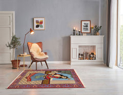 Leslieann 2x3 Hand Knotted 100% Wool Pictorial Tapestry Isfahan 300 KPSI Oriental Area Rug Beige, Blue Color