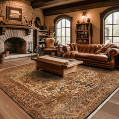 5x7 Hand Knotted Persian 100% Silk Pictorial Kum 200 KPSI Oriental Area Rug Tan,Brown Color