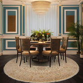 13x13 Round Ivory, Taupe Hand Knotted Wool and Silk Tabriz Traditional 300 KPSI Oriental Area Rug