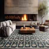 LoomBloom 8x10 Ivory, Turquoise Hand Knotted Oushak 100% Wool Oushak Art Deco Oriental Area Rug