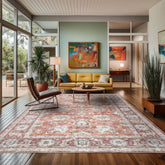 8 x 10 Rust Beige Gray Color Machine Made Washable Polyester Traditional Oriental Rug