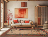 5x8 Beige Rose Navy Color Hand Tufted Pictorial New Zealand Wool Oriental Rug