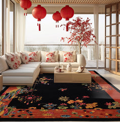5x8 Black Peach Mint Color Hand Tufted Floral New Zealand Wool Oriental Rug
