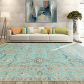 LoomBloom 9x12 Oriental Area Rug in Aqua Traditional Oushak Wool Hand Knotted