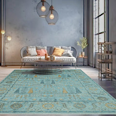 LoomBloom 9x12 Oriental Area Rug in Aqua Traditional Oushak Wool Hand Knotted