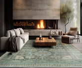 LoomBloom 9x12 Oriental Area Rug in Green Traditional Oushak Wool Hand Knotted