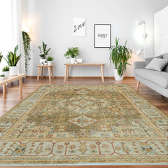 LoomBloom 8x10 Oriental Area Rug in Green Traditional Oushak Wool Hand Knotted