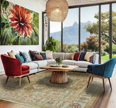 LoomBloom 8x10 Oriental Area Rug in Green Traditional Oushak Wool Hand Knotted