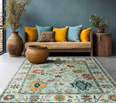LoomBloom 8x10 Oriental Area Rug in Mint Arts & Crafts Oushak Wool Hand Knotted