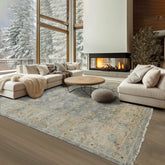 2' 7''x10' 2'' Blue Tan Beige Color Hand Knotted Oushak Wool Traditional Oriental Rug