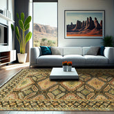 6x9 Gold Forest Green Peach Color Hand Knotted Transitional Wool Transitional Oriental Rug