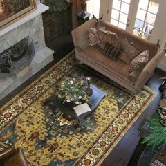 8x10 Gold Teal Rust Color Hand Knotted Oushak Wool Traditional Oriental Rug