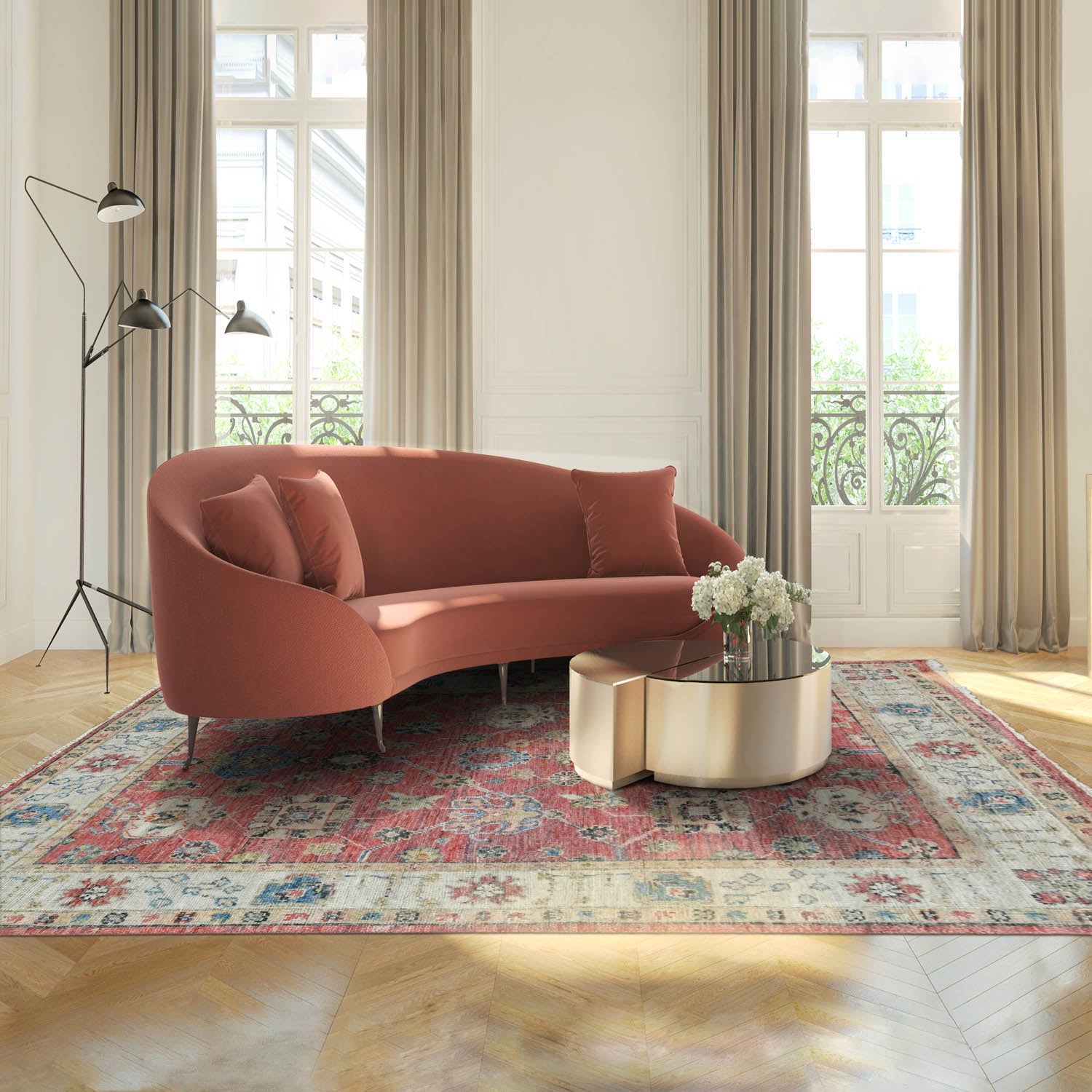 8x10 Antique Rose, Beige, Blue Color Hand Knotted Oushak Wool Arts & Crafts/Mission Oriental Rug