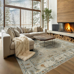 8x10 Beige, Ivory, Slate Color Hand Knotted Oushak Wool Traditional Oriental Rug