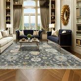 8x10 Graphite, Beige, Gold Color Hand Knotted Oushak Wool Traditional Oriental Rug