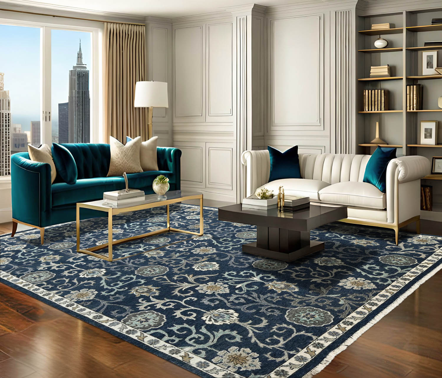 9x12 Blue, Ivory, Aqua Color Hand Knotted Oushak Wool Transitional Oriental Rug