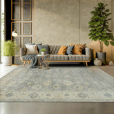 10x14 Gray, Beige, Teal Color Hand Knotted Oushak Wool Traditional Oriental Rug