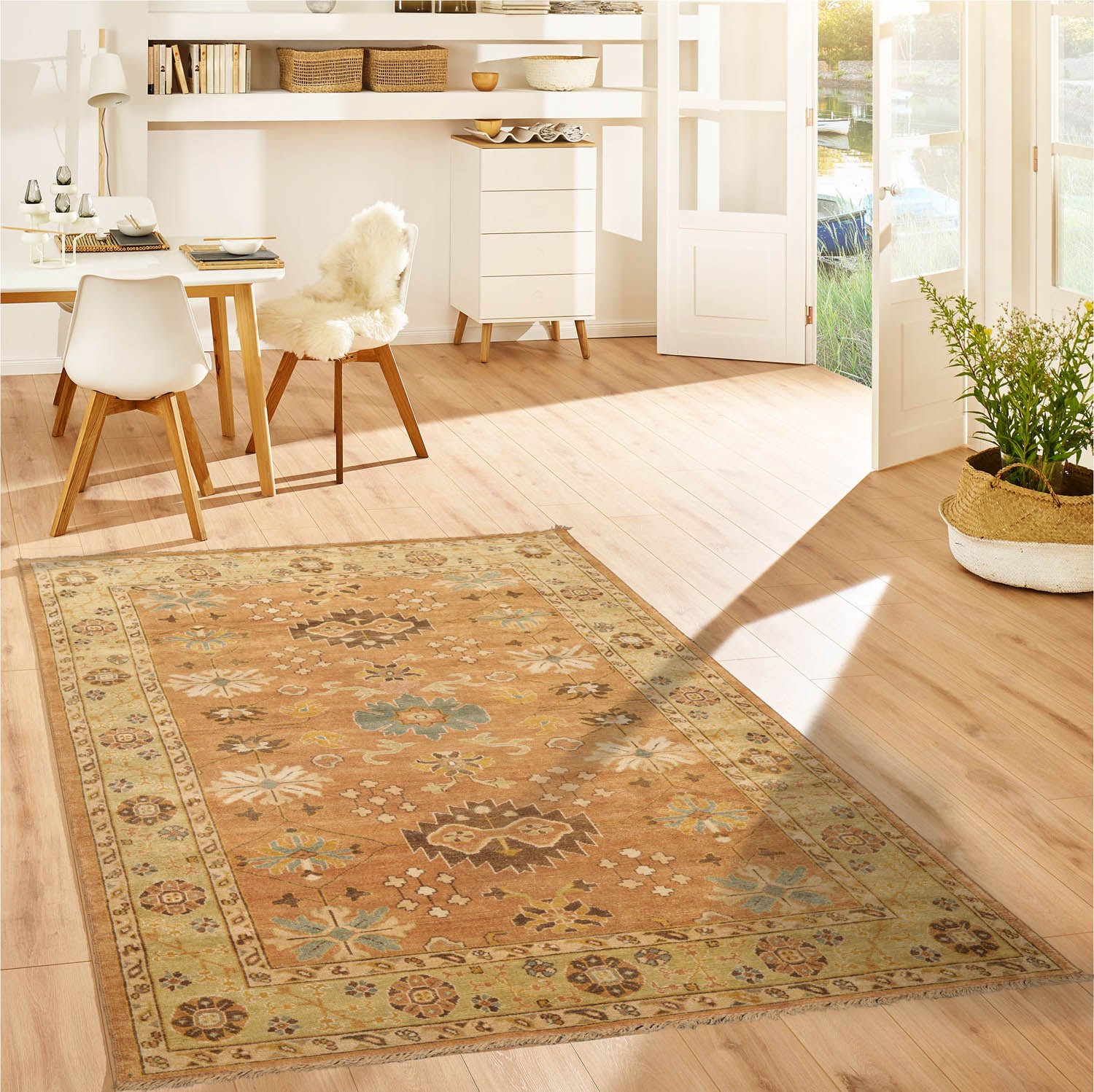 6x9 Caramel, Pistachio, Brown Color Hand Knotted Oushak Wool Traditional Oriental Rug