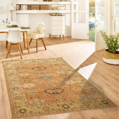 6x9 Caramel, Pistachio, Brown Color Hand Knotted Oushak Wool Traditional Oriental Rug