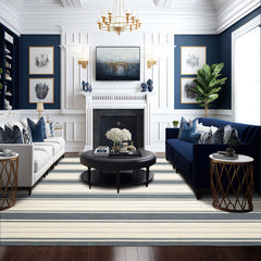 Multi Size Slate Cream Gray Color Hand Tufted Striped Wool Contemporary Oriental Rug