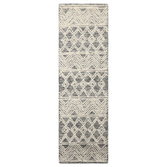 Runner Black White Color Hand Tufted Geometric Wool Transitional Oriental Rug