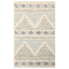 Runner Ivory Charcoal Blue Color Hand Tufted Geometric Wool Transitional Oriental Rug