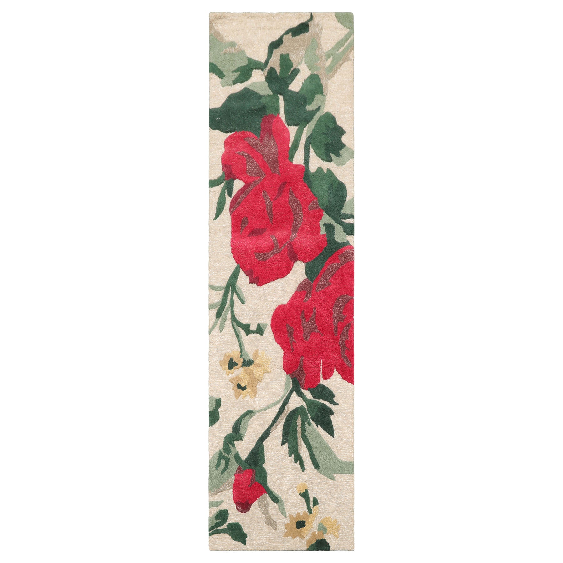 Multi Size Beige Green Ruby Red Color Hand Tufted Floral Wool and Faux Silk Contemporary Oriental Rug