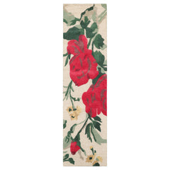 Multi Size Beige Green Ruby Red Color Hand Tufted Floral Wool and Faux Silk Contemporary Oriental Rug